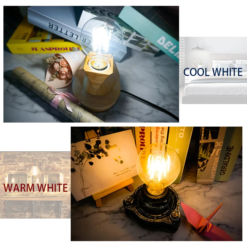 LED Filament Bulb E27 Retro Edison Lamp 220V 2W 4W 6W 8W E14 Vintage Candle Light Globe Chandelier Lighting COB Home Decor Light
