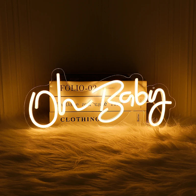 Oh Baby Neon Sign for Wall Decor Warm White Baby Nursery Room Decor Neon Light Birthday Party Baby Shower Room LED USB Neon