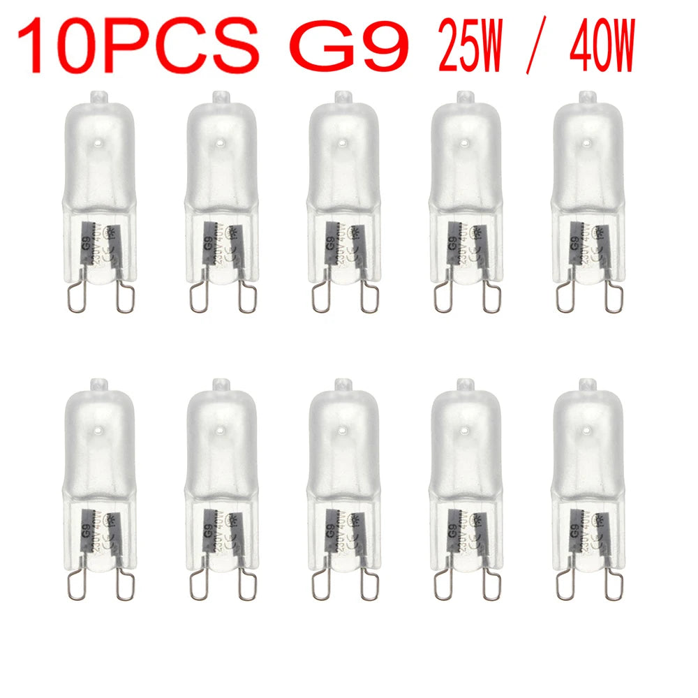 10pcs/lot G9 220-240V 25W 40W 60W Portable Warm White Halogen Bulb Light Lamp 3000-3500K Globe 230V Capsule Clear Bulbs