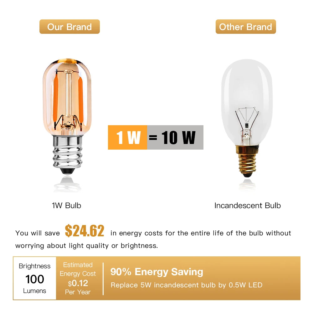 Grensk T22 1W E14 E12 220V LED Filament Candelabra Bulbs Dimmable Led Vintage Tubular Night Light Bulb 2200K 10 Watt Equivalent