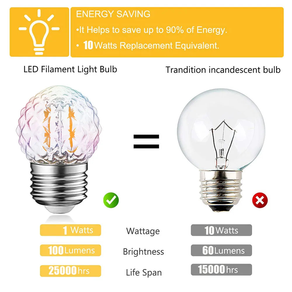 6Pcs Vintage G40 Decorative LED Light Bulb E27 1W 220V Pineapple Colorful LED Filament Bulb for Street Garland Light Outdoor