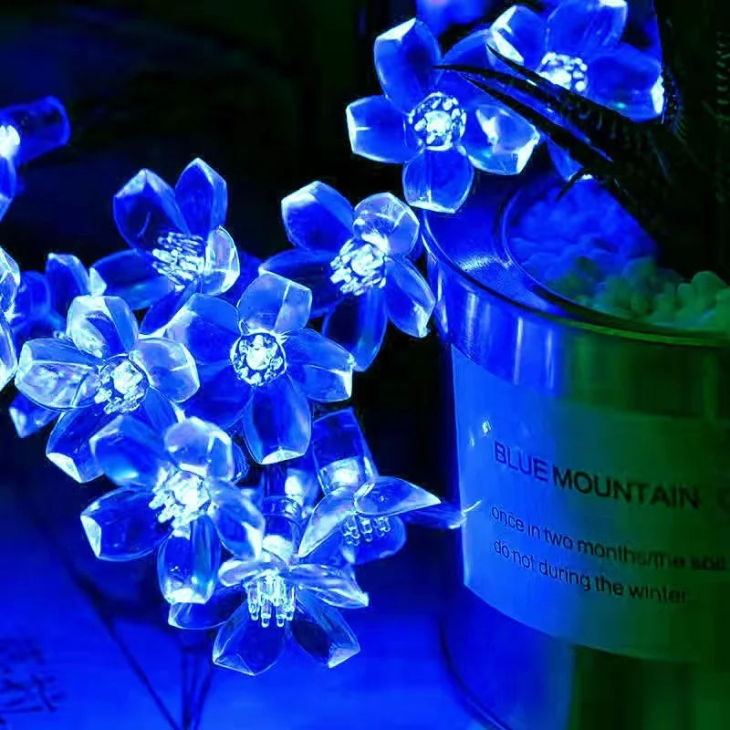Outdoor Courtyard Solar Fairy Lights Cherry Blossoms String Lighting Lamp for Backyard Garden Lawn Fence Patio Christmas Decor