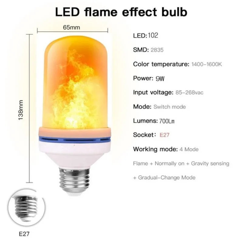 The latest E27 LED flame bulb Fire E14 Corn bulb Flicker LED light Dynamic flame effect 3W 5W 9W 85V-265V for home lighting