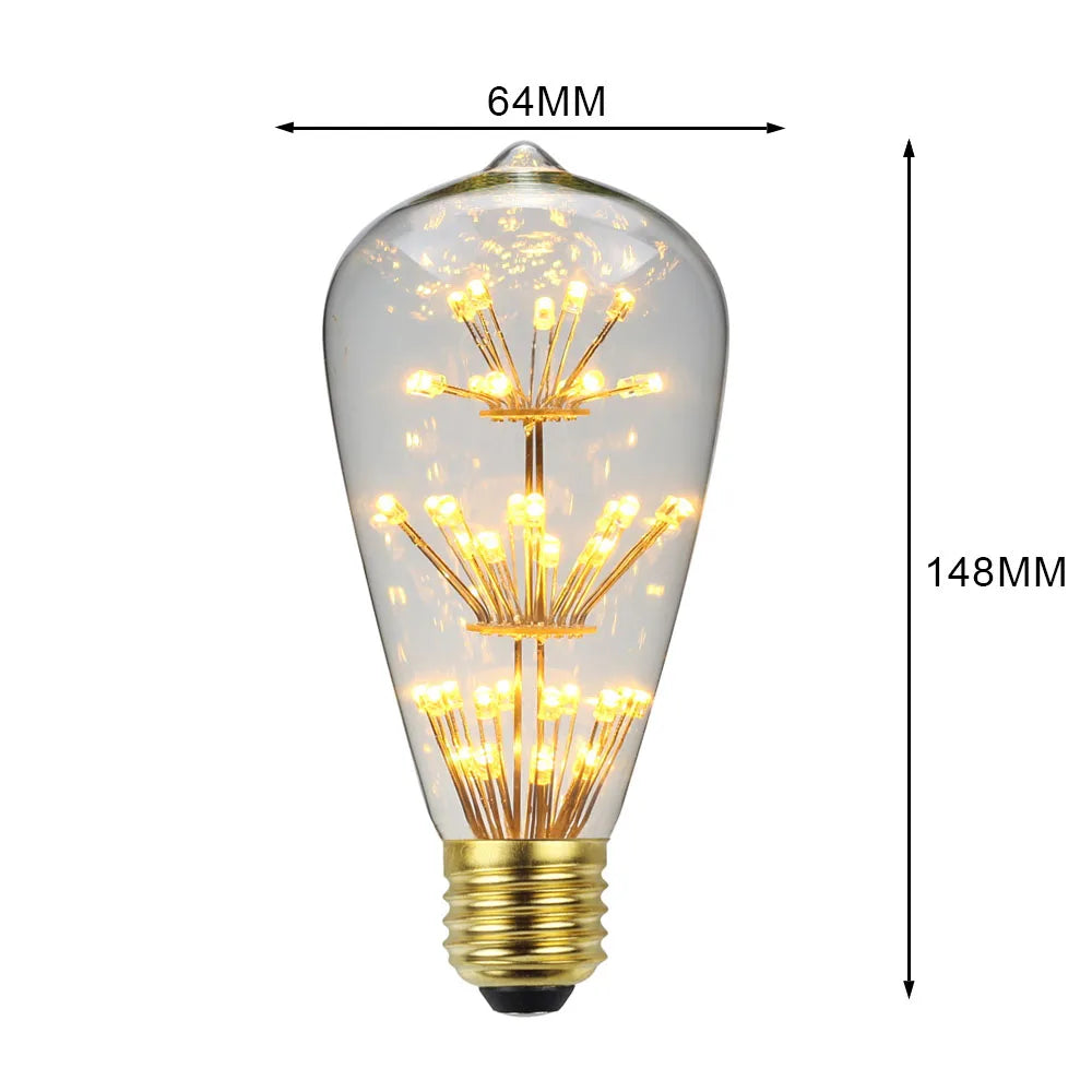 TIANFAN Edison Bulb ST64 Vintage Led Bulb 3W Starry Firework Decorative Light Bulb 110V 220V E26 E27 Teardrop