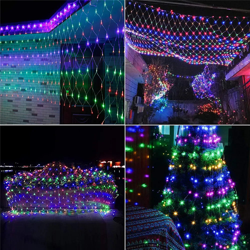 Solar Powered Net Light Mesh Fairy Lights Waterproof Garland With 8 Modes Timer Christmas Decorations For Home 3M X 2M,Holiday