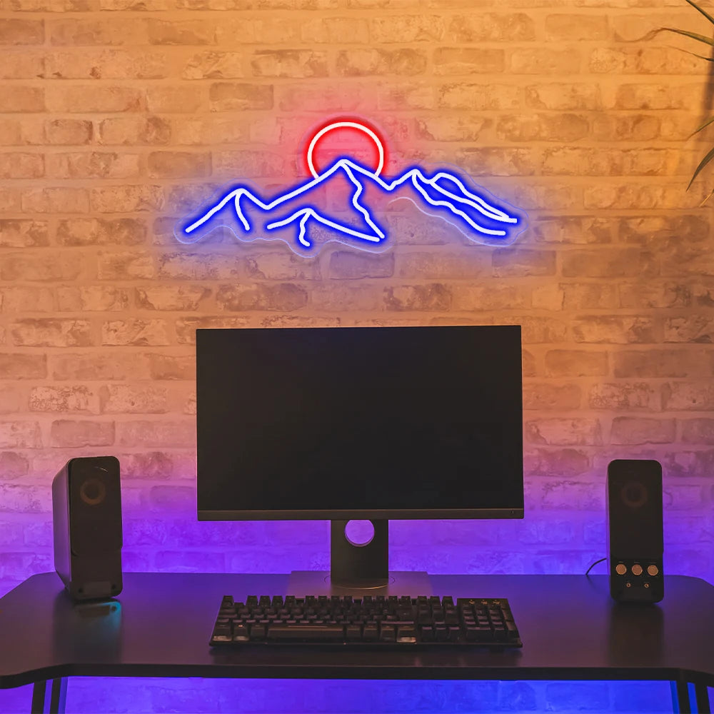 Neon Led Sign Moutain and Sun Neon Lights USB LED Lamp Signs Home Wall Decor Bedroom Kid Room Bar Party Birthday Decoration