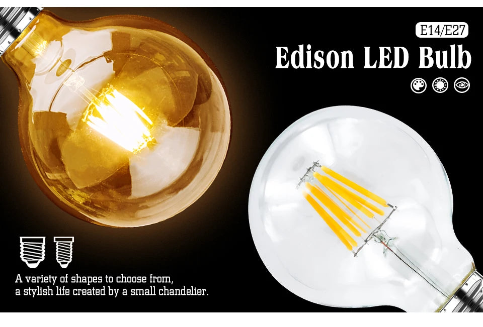 LED Filament Bulb E27 Retro Edison Lamp 220V 2W 4W 6W 8W E14 Vintage Candle Light Globe Chandelier Lighting COB Home Decor Light