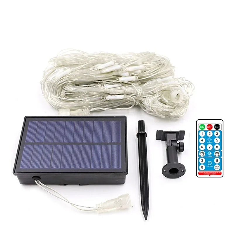 Solar Powered Net Light Mesh Fairy Lights Waterproof Garland With 8 Modes Timer Christmas Decorations For Home 3M X 2M,Holiday