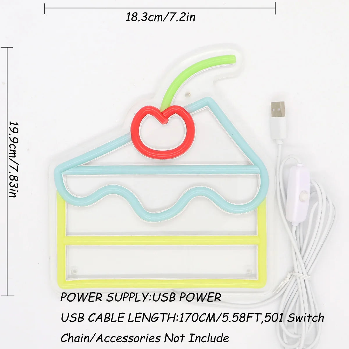 1PC Cherry Cake LED Wall Neon Sign For Birthday Room Party Decoration Gifts 7.2''*7.83''
