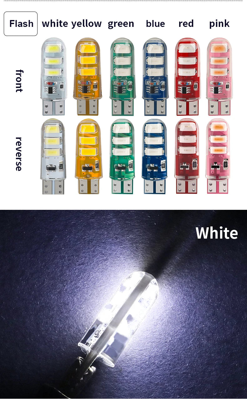 1pcs T10 W5W Led Bulb Strobe Light Super Bright Yellow Red Flashing Position Light Brake Taillight Directional Light 12V White
