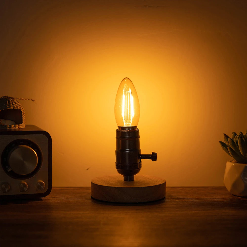 Amber Candle C35 E27 Led Bulb 220V 2W Dimmable 2000K Warm White Replaceable Chandelier Indoor Retro Filament Lamp Vintage Decor