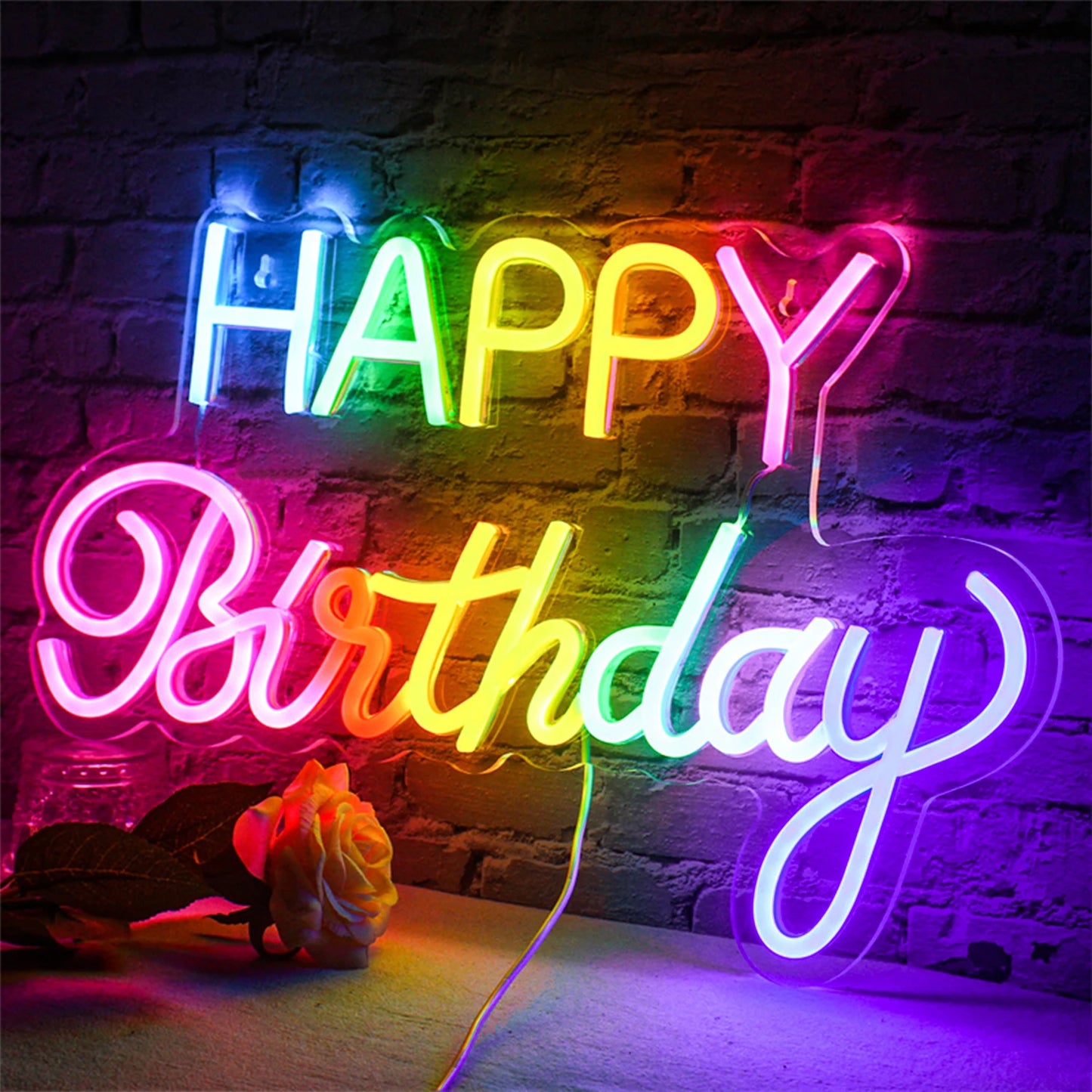 Color Happy Birthday Neon Sign for Wall Decor LED Happy Birthday Light Up Sign for Birthday Party USB Neon Light Boys and Girls