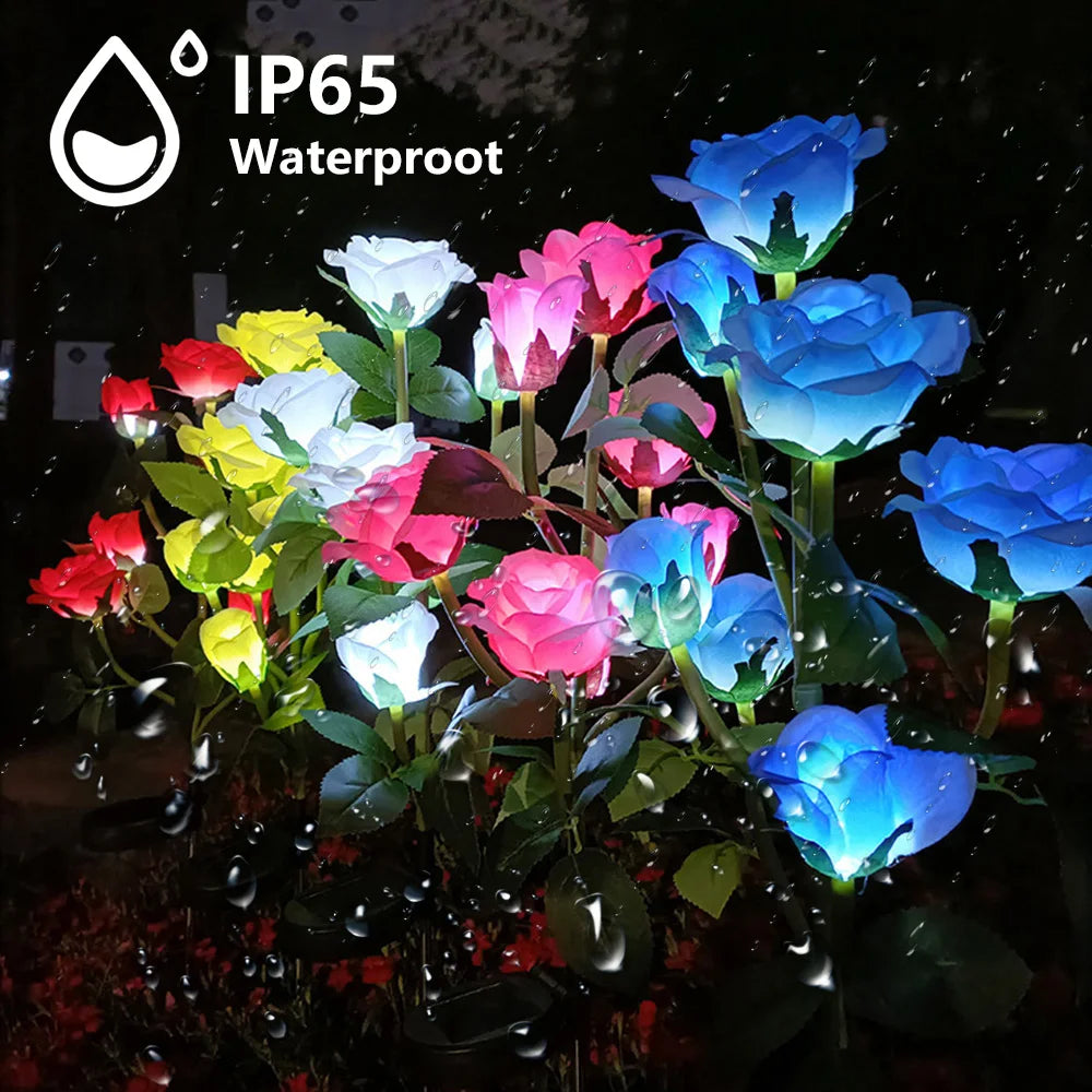 7 Heads Solar Lights Outdoor Decorative Solar Garden Lights Rose Flower Lawn Lamp for Yard Patio Garden Decor Flowers