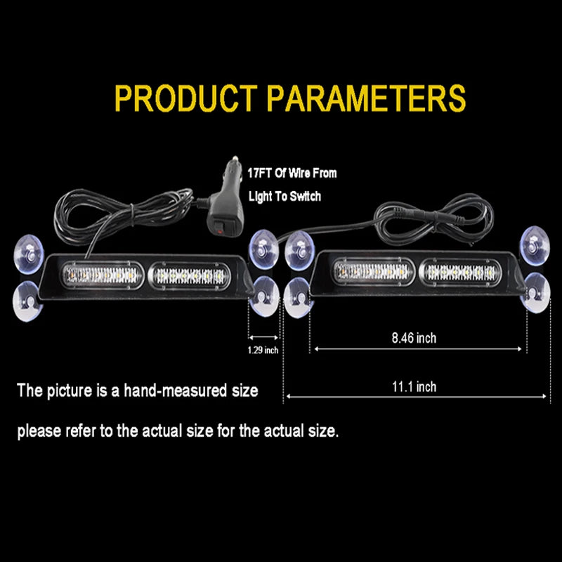 2Pcs Visor Emergency Dashboard Strobe Light Front Rear Windscreen Strobe Lamp with Suction Cup For Construction Vehicles Trucks