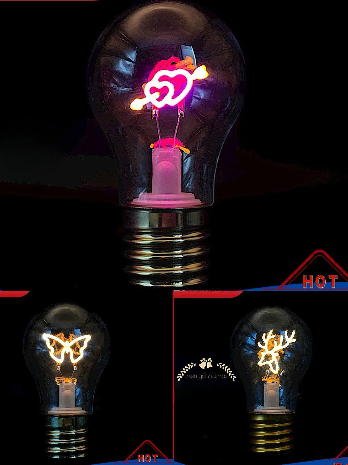 Edison A70 5V Decorative Lamp Led Vintage Tungsten Christmas Gift Cartoon Plastic Art Decorative Light Type-C Rechargeable Bulb