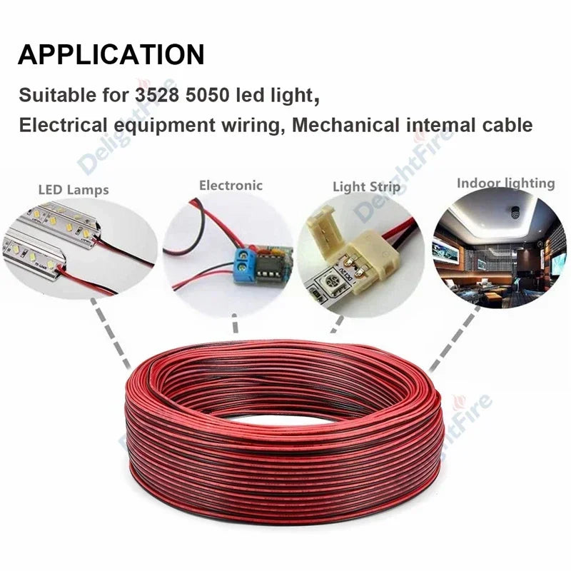 22 AWG 12V Flexible Electrical Cable 2 Pin Red Black Flat Wire For COB LED Strip Lamp Bulb Lighting Automotive Speaker Audio