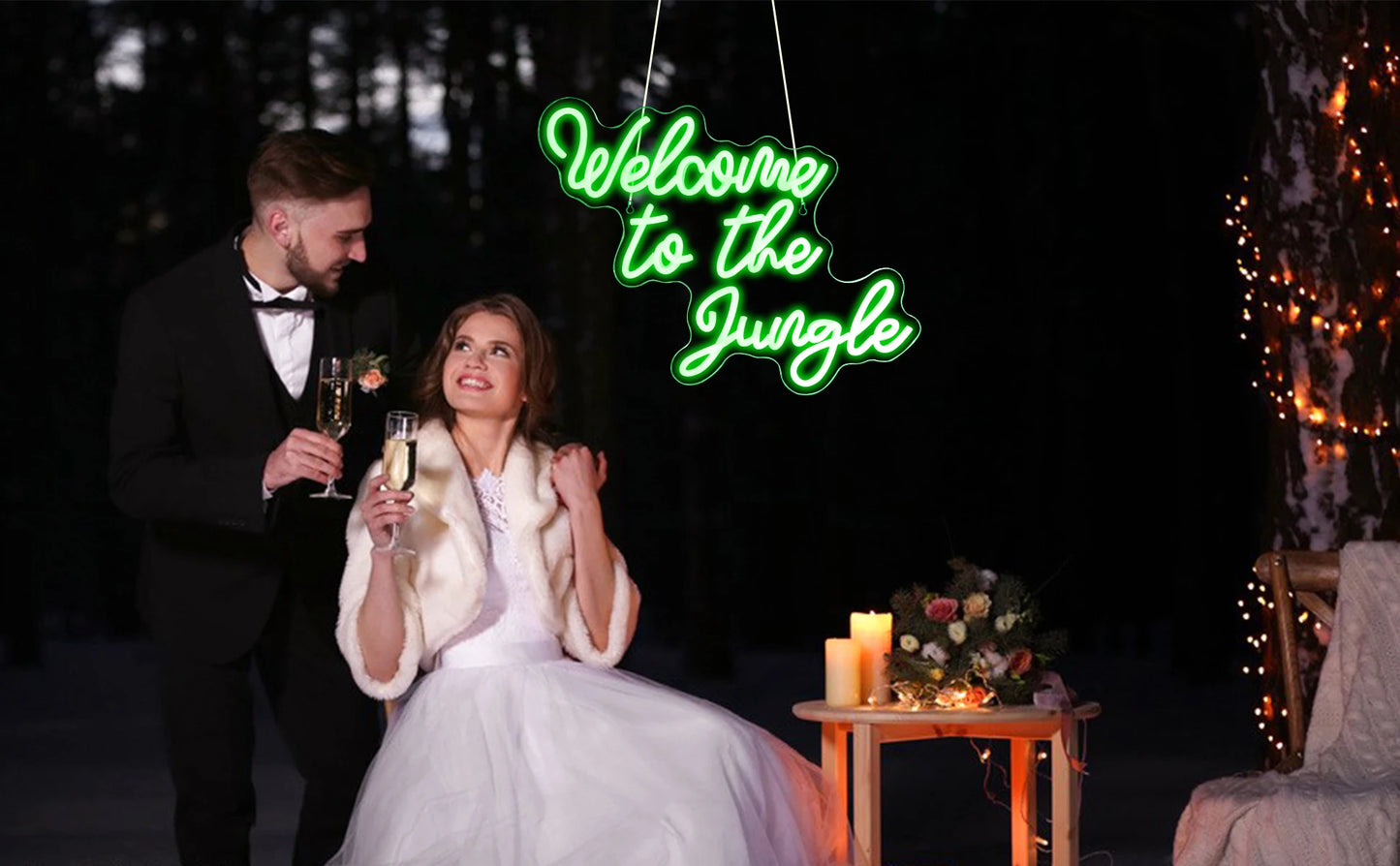 Green Welcome to the Jungle Neon Sign Wall Decor LED Light Home Club Party Wedding Kids Indoor Room Decor Neon Light USB Power
