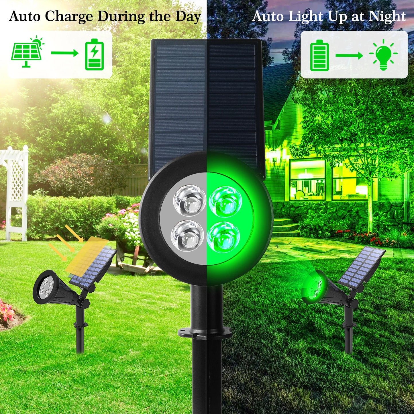 T-SUN 1/2/4 Packs Green Led Solar Lights Solar Spotlight Waterproof Solar Wall Light Solar Garden Light Solar Lamp Outdoot
