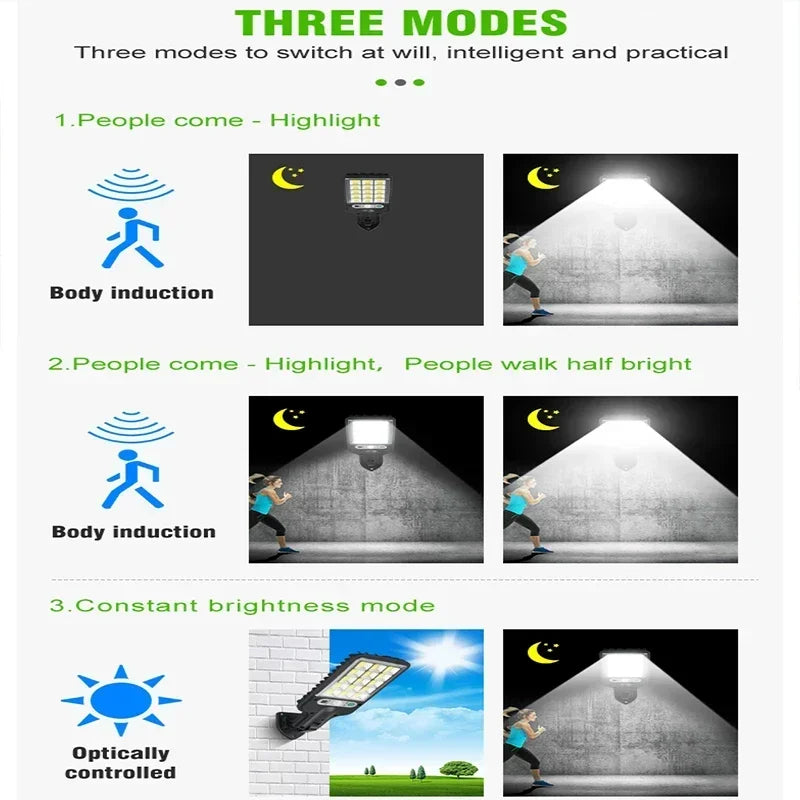 Solar Street Lights Outdoor, Solar Lamp With 3 Light Modes Waterproof Motion Sensor Security Lighting for Garden Patio Path Yard
