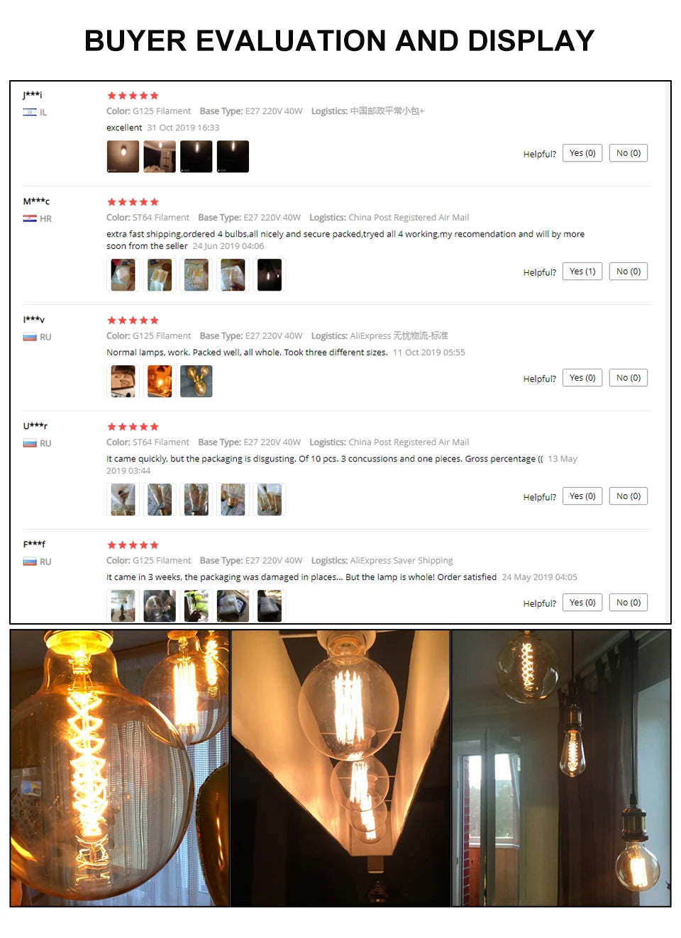 Retro Edison Bulb E27 220V 40W ST64 G80 G95 G125 Ampoule Vintage Edison Bulb Incandescent Lamp Filament Light Bulb Home Decor