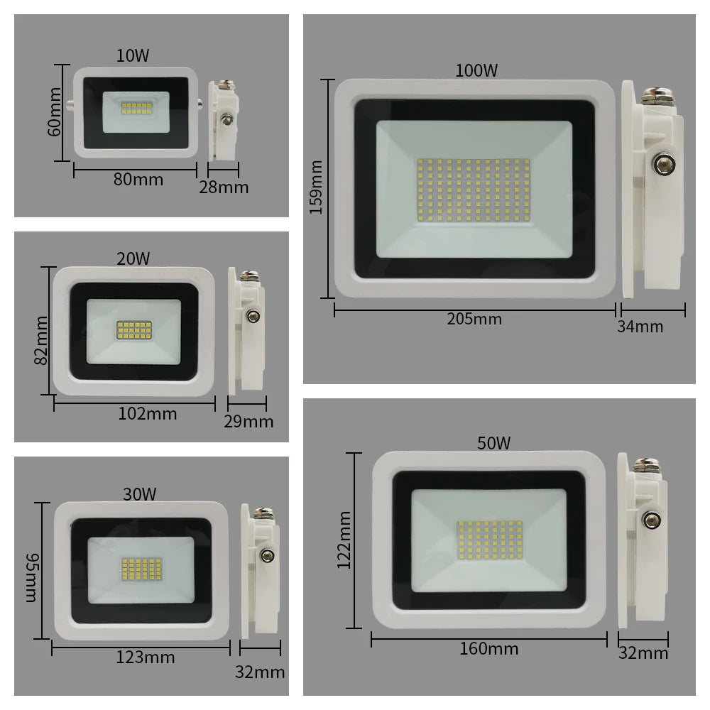 White LED Flood Light 100W 50W 30W 20W 10W AC 220V Outdoor Waterproof Reflector Spotlight Street Light Wall Lamp Garden Lighting