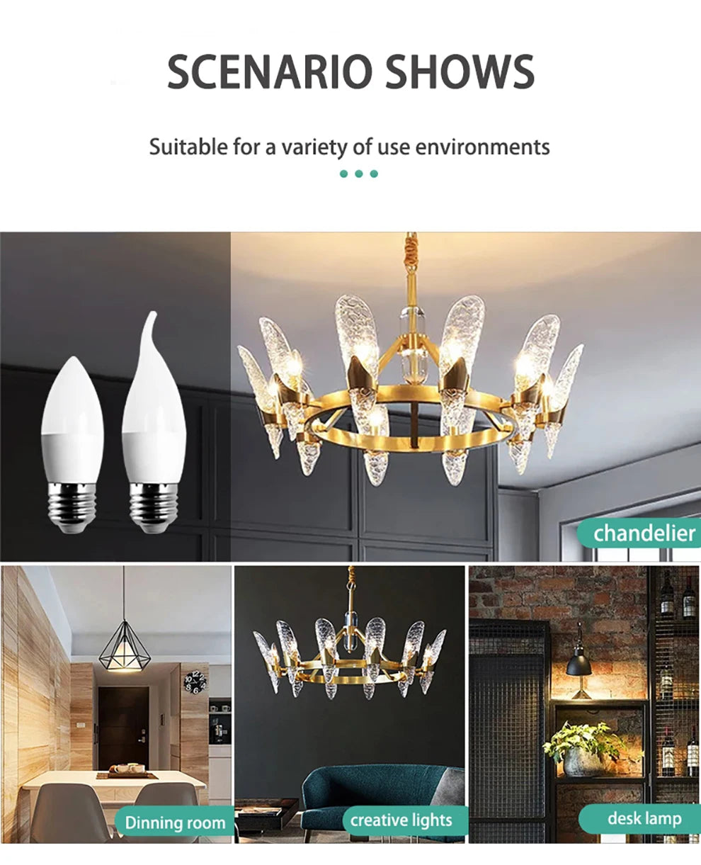 10pcs 2022 NEW Led Light Bulb E14 E27 LED Lamp lndoor Light 3W 6W 9W12W LED Candle Bulb Home Decor Chandelier AC220 Lampada