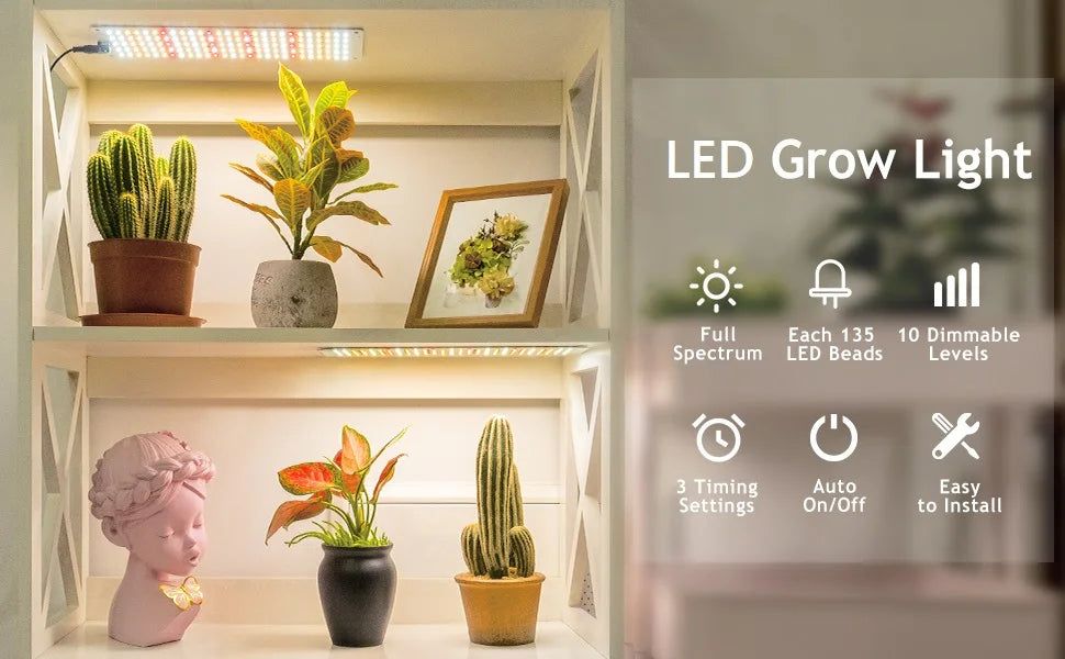 iGrowsla Grow Light Board, Full Spectrum Lamp Panel for Indoor Plants,135 LEDs with Auto On/Off Timer 4/8/12H,10 Dimmable Levels