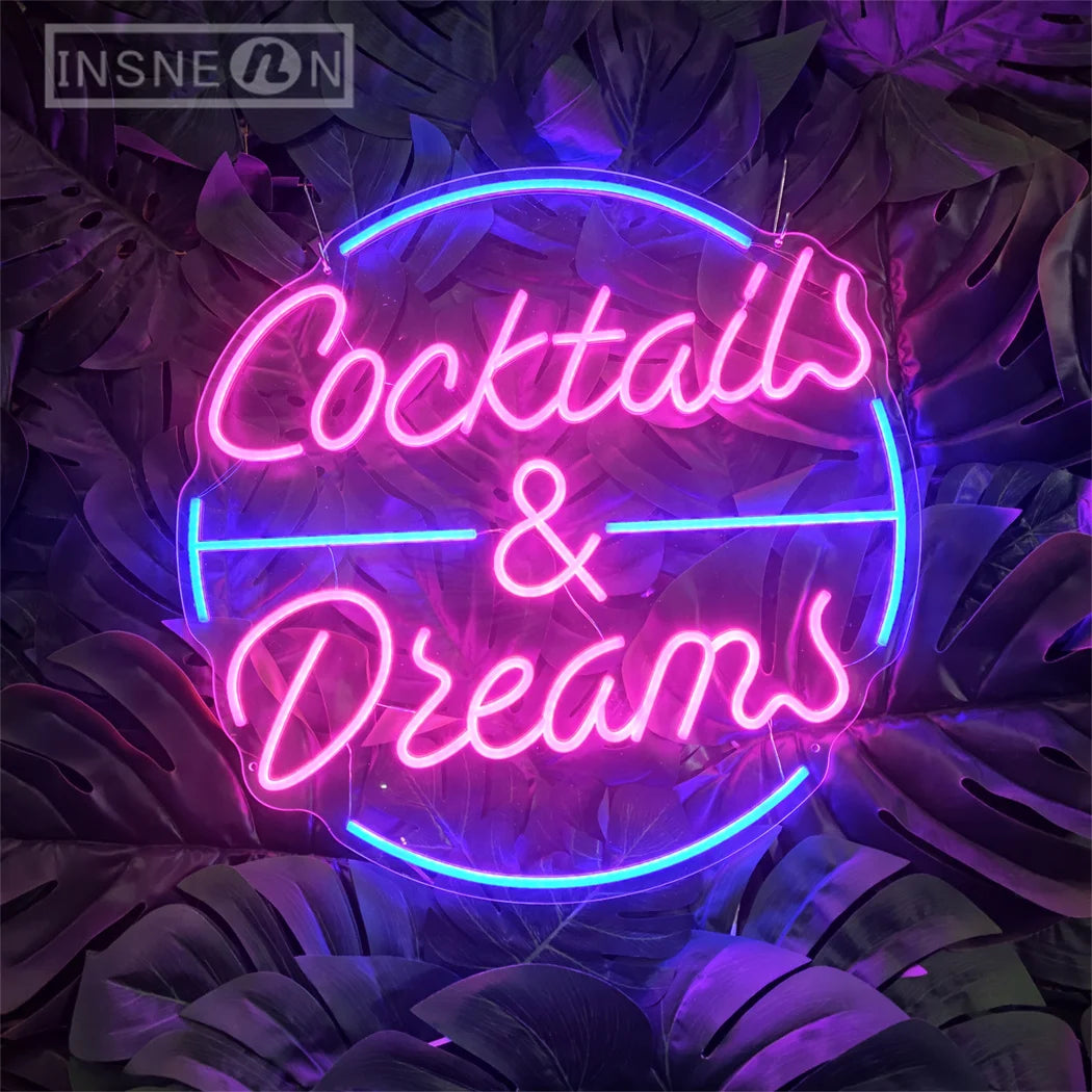 Cocktails and Dreams Neon Sign Wall Decor LED Neon Lights for Party Club Beer Store Neon Wall Decoration LED Business Signboard