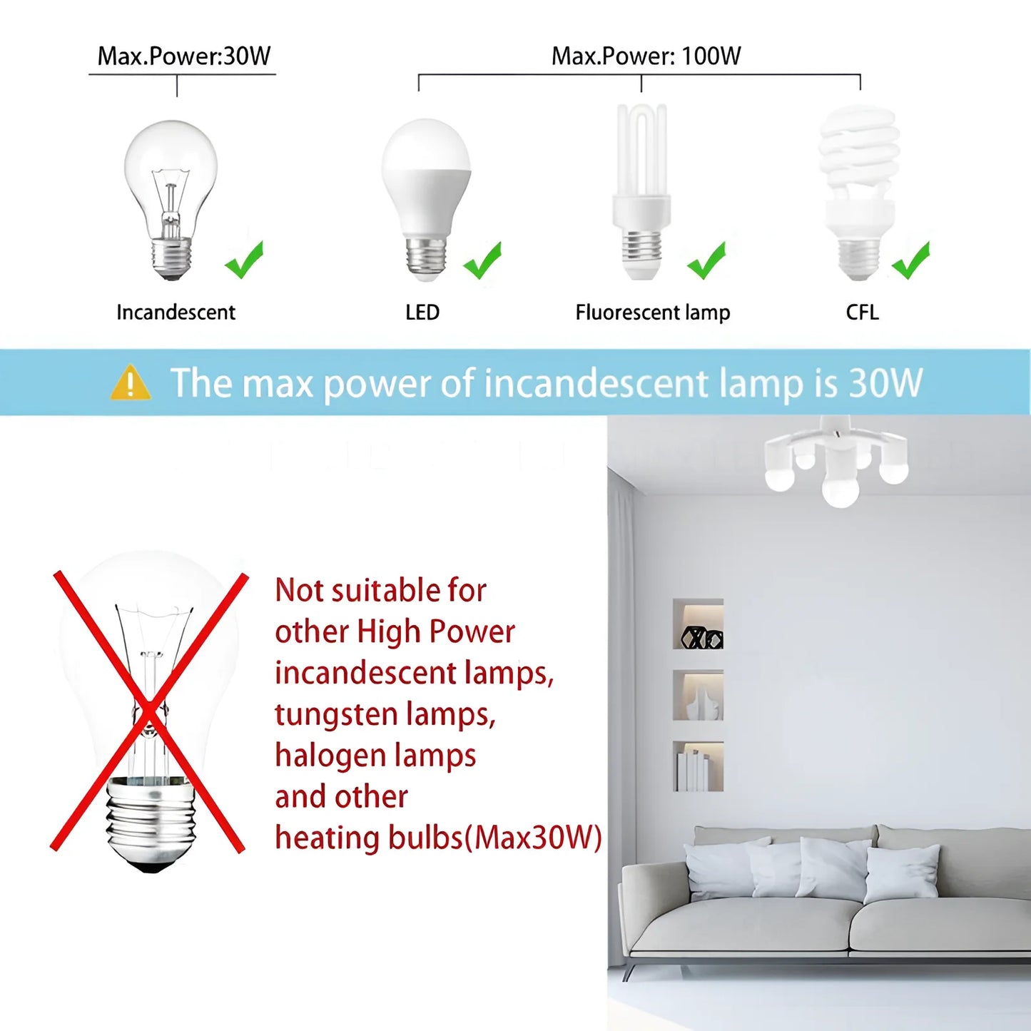 E27 LED Bulb Lamp Holder 3 in 1/4 in 1/5 in 1/ 6 in 1 85-265v E27 Base Socket Splitter LED Lamp Socket Light Bulb Adapter Holder