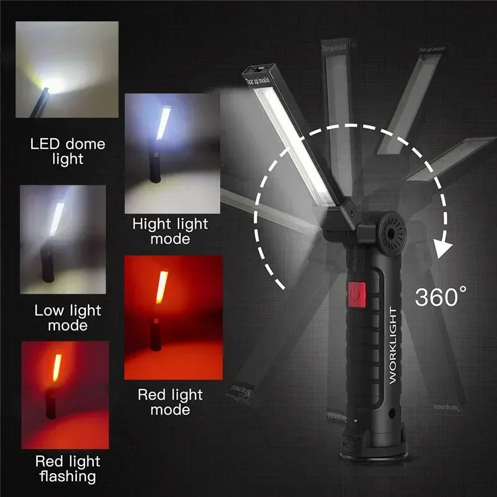 New COB LED Flashlight USB Rechargeable Built-in Battery Portable Working Light Magnetic Lantern Hanging Lamp Camping Torch