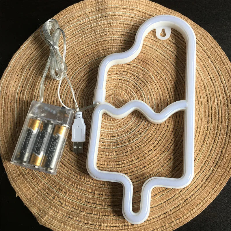LED Neon Light Neon Sign Popsicle Lamp for Ice Cream Shop Pastry Display Restaurant Bar Holiday Decor Sign Christmas Night light