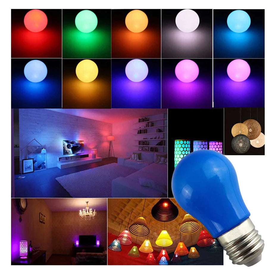 10pcs Colour LED Bulb E27 220V 2W A45 Lamp Red Blue White Yellow Pink PC Outdoor Camping Decoration Festival Colorful Bulb Lamp