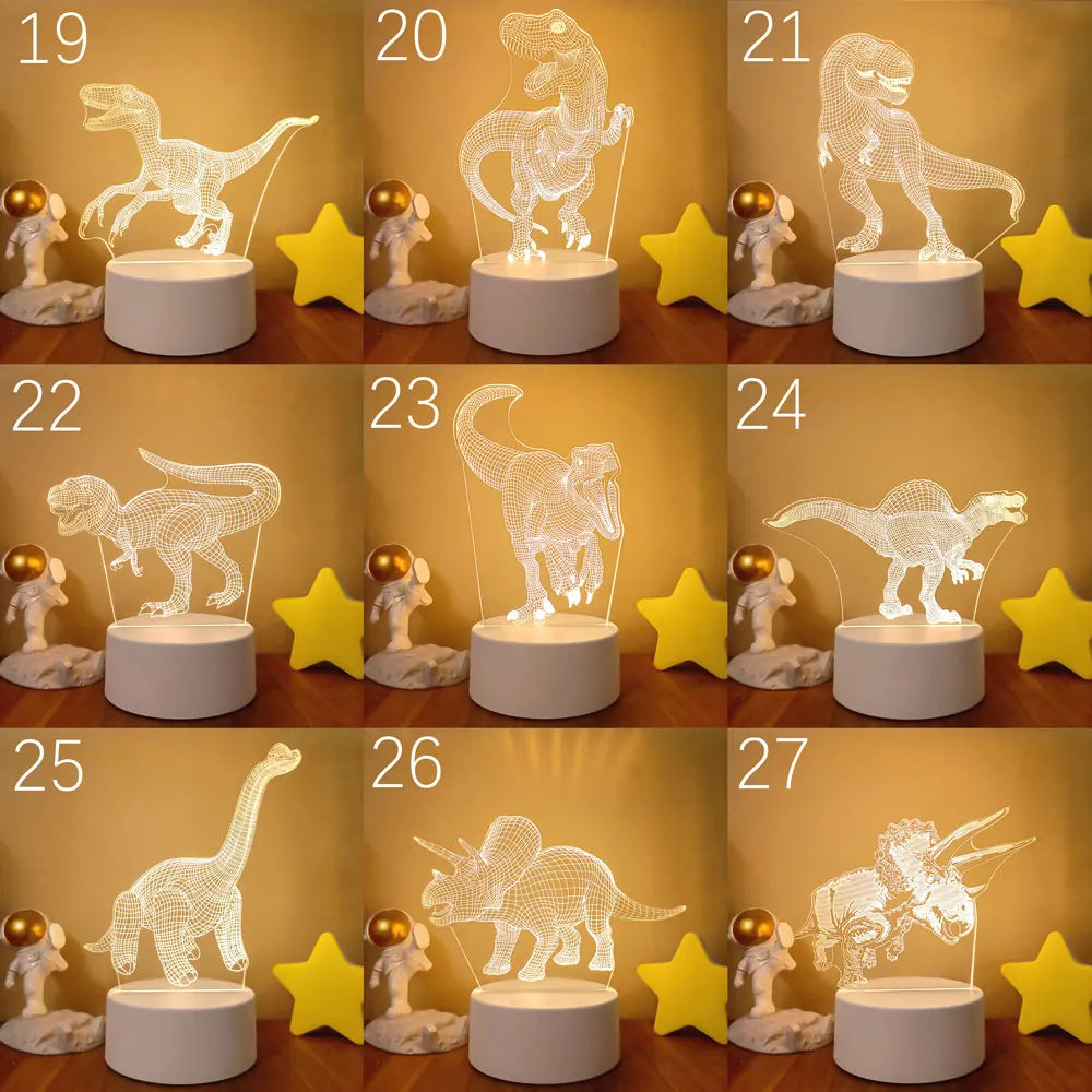 Dinosaur 3D Lamp USB LED Night Lights Neon Sign Lamp Xmas Christmas Decorations for Home Bedroom Birthday Decor Wedding Gifts