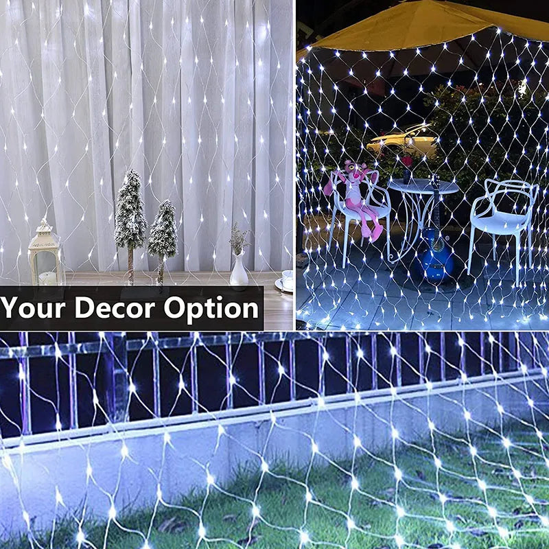 Solar Powered Net Light Mesh Fairy Lights Waterproof Garland With 8 Modes Timer Christmas Decorations For Home 3M X 2M,Holiday