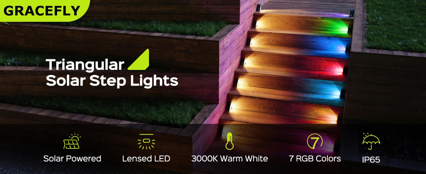 Solar Powered Deck Lights LED RGB Warm White Outdoor Step Lights for Garden Yard Stairs Patio Porch Decoration Lamp Waterproof