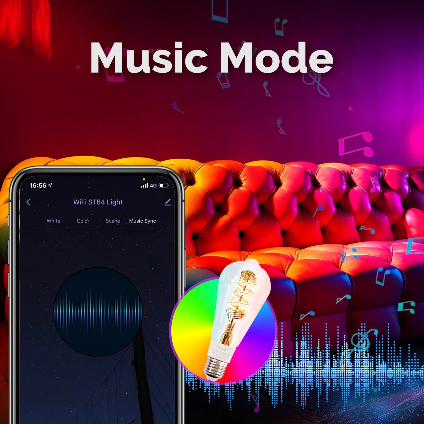 MOES Tuya WiFi Smart ST64 Edison LED Light Bulbs 16 Million RGB Color Changing 2700K-6500K Dimmable Work with Alexa/Google Home