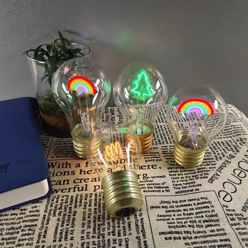Edison A70 5V Decorative Lamp Led Vintage Tungsten Christmas Gift Cartoon Plastic Art Decorative Light Type-C Rechargeable Bulb