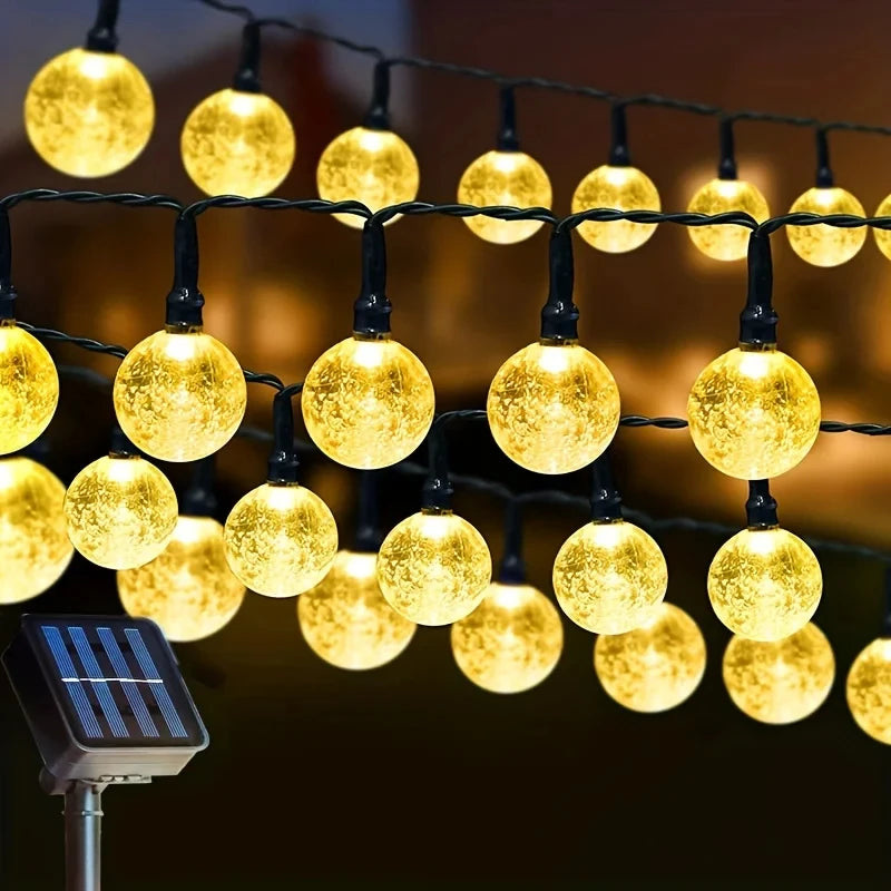 100 LED Solar String Lights Warm White Waterproof Outdoor Crystal Globe Lights for Garden Christmas Festival Decor-Multicolor