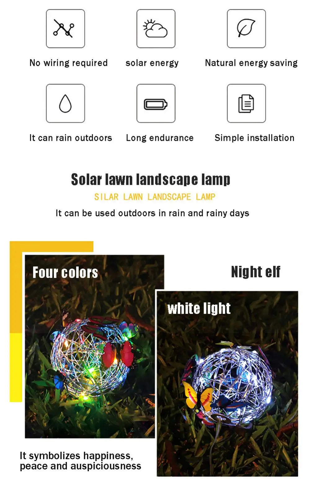 Garden Hanging Solar Light Round Ball Light With Butterfly Waterproof Metal Weaving Hanging Lamp Home Decorative Nightlight