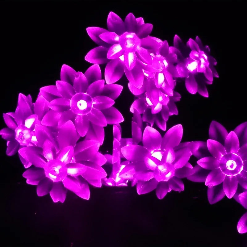 Outdoor Courtyard Solar Fairy Lights Cherry Blossoms String Lighting Lamp for Backyard Garden Lawn Fence Patio Christmas Decor