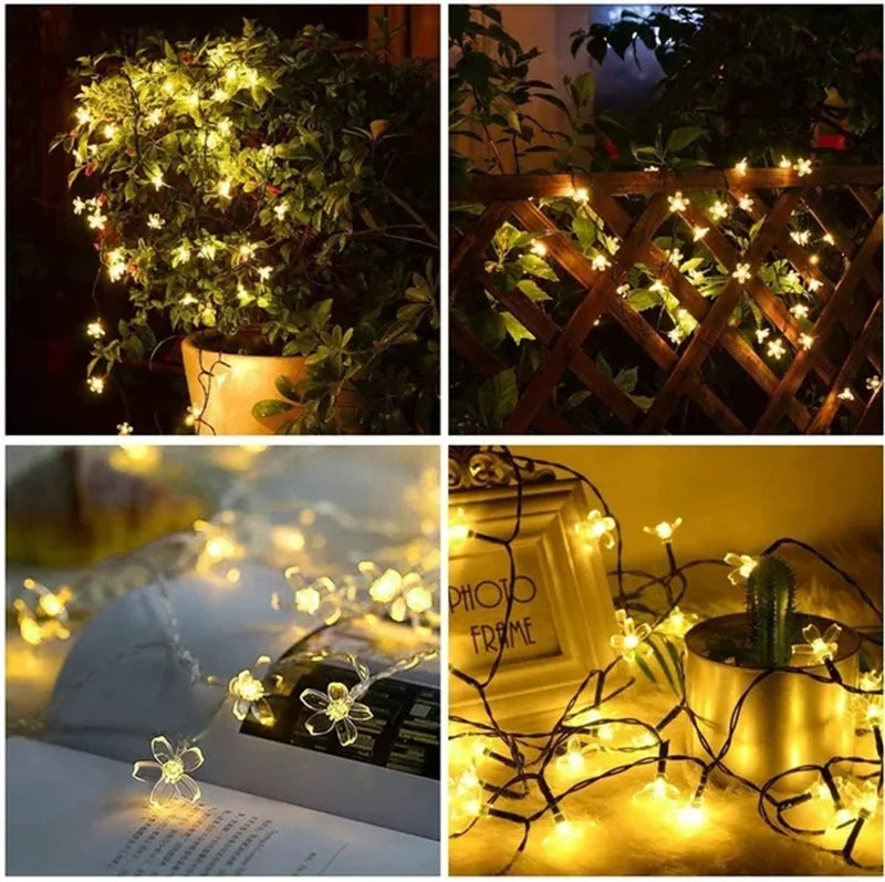 200/100/50/30/20LED Outdoor Courtyard Solar Fairy Lights Cherry Blossoms Solar String Lights Christmas Decorative Lighting Lamp