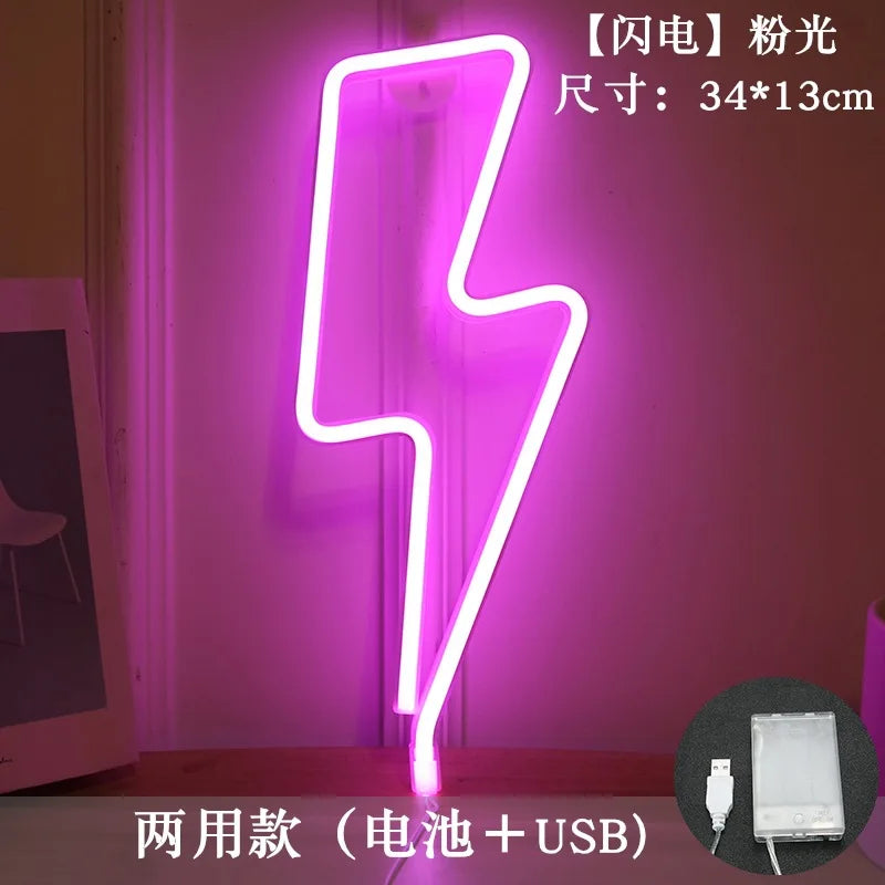 Colorful Lightning Neon Lamps Battery/USB Operation Night Lights Neon Light up Bar Bedroom Party Christmas Wedding Decoration
