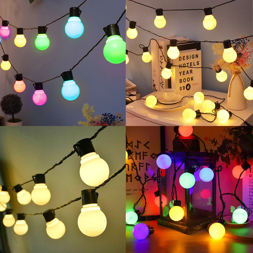 G50 Patio Solar String Lights Outdoor, Warm/ Colorful Globe Bulb LED Fairy Garland Lamp for Wedding, Christmas, Backyard, Party