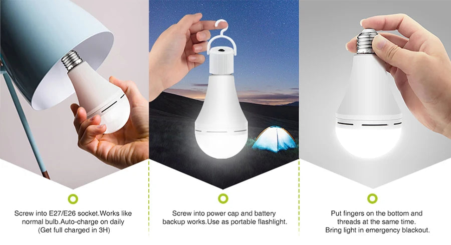 E27 Rechargeable LED Lamp Bulbs 7W 9W 12W 15W High Brightness Emergency Light Bulb Outdoor Camping Fishing Portable Lamps Lights