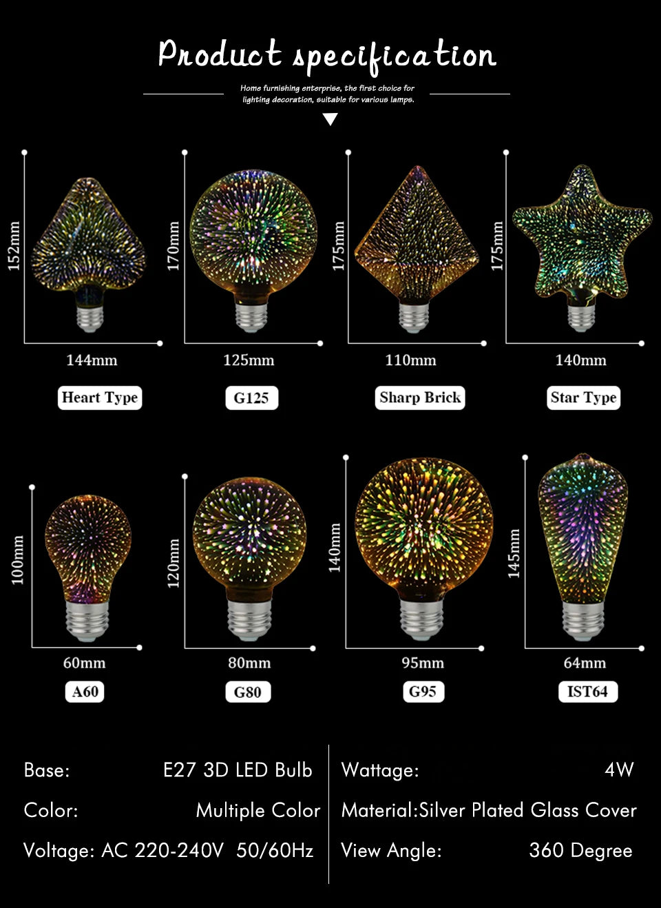 LED Light Edison Bulb 3D Decoration Bulb AC 110V 220V A60 ST64 G95 G80 G125 E27 Holiday Lights Novelty Christmas Lamp Lamparas