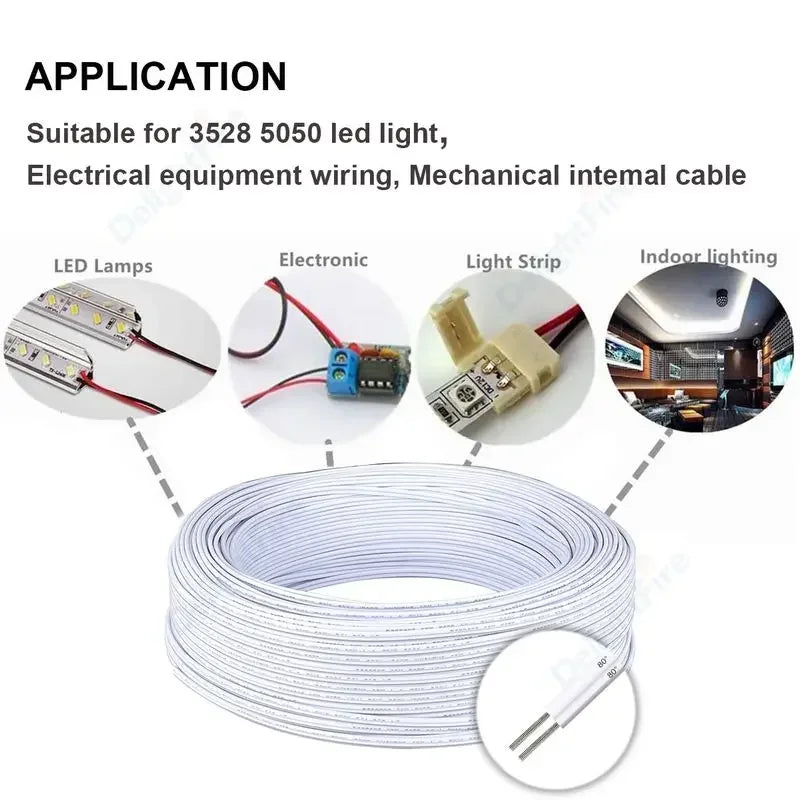 2Pin LED Strip Cable 26 24 22 20 18 AWG 12V Electrical Wire Flexible Flat Cable For 3528 5050 Single Color LED Strips Lamp Bulb