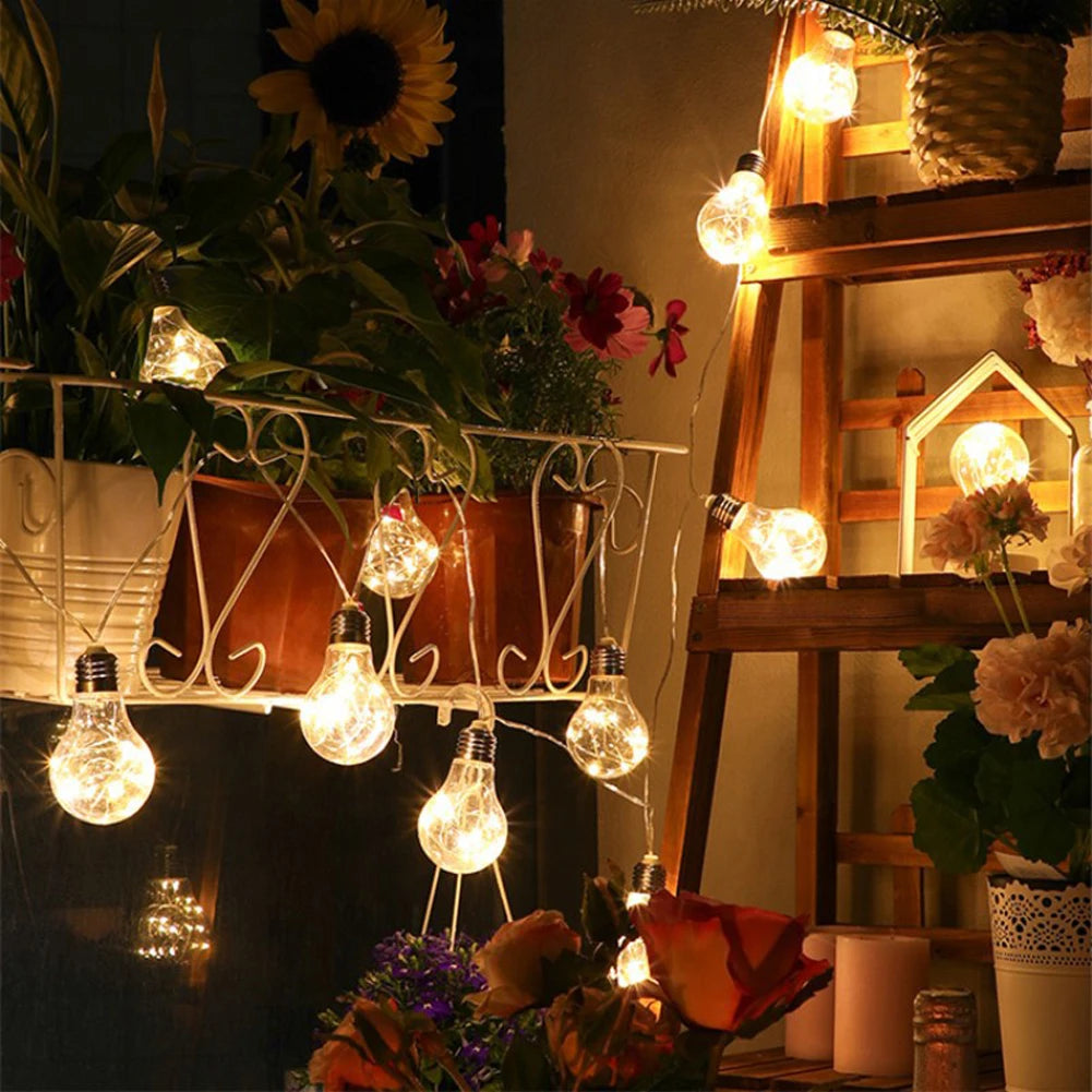 Solar Lights Outdoor Garden LED String Lights 10/ 20 Bulbs Copper Wire Bulbs Garland Decoration Camping Lighting Solar Lamp