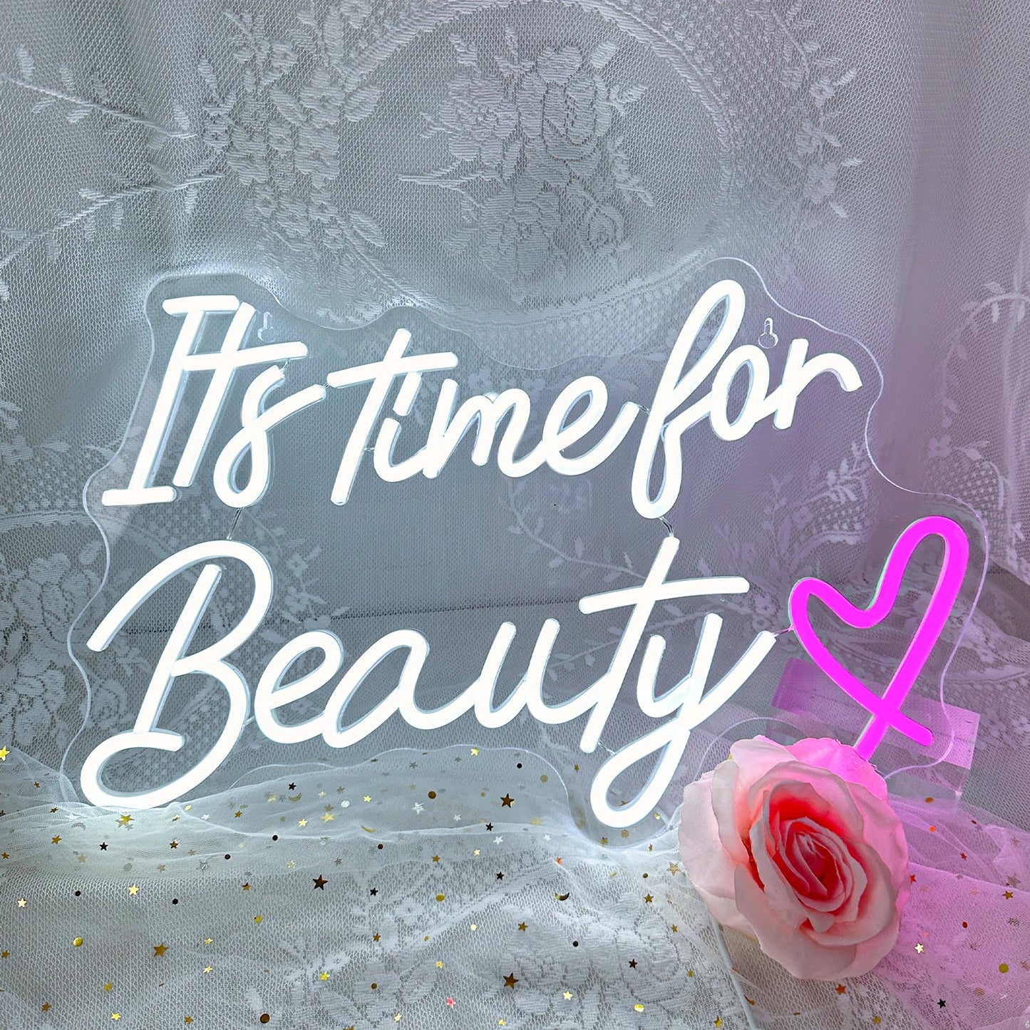 It's Time For Beauty Neon Sign LED Lights Lash Room Decoration Wall Art Neon Light Beauty Lash Salon Studio Wall Decor Signboard