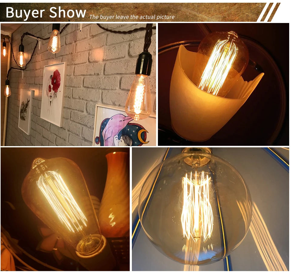 Retro Edison Bulb E27 220V 40W ST64 G80 T45 A19 Ampoule Vintage Edison Light Bulb Incandescent Lamp Filament Bulb Home Decor