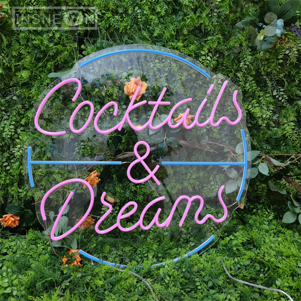 Cocktails and Dreams Neon Sign Wall Decor LED Neon Lights for Party Club Beer Store Neon Wall Decoration LED Business Signboard